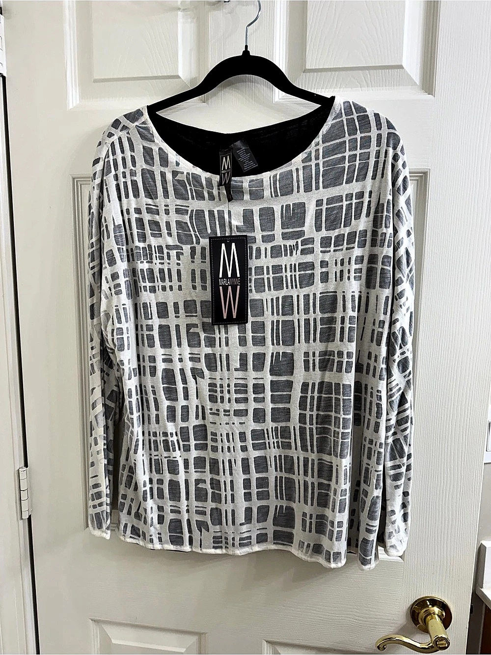 Marla Wynne Geometric Layered Top in Black & White Medium NWT